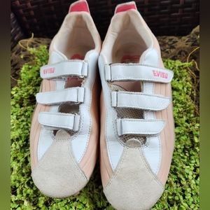 EVISU Japan Coolest Sneakers Pink Beige 3 Velcro Straps  Suede LOGO Sneakers 9